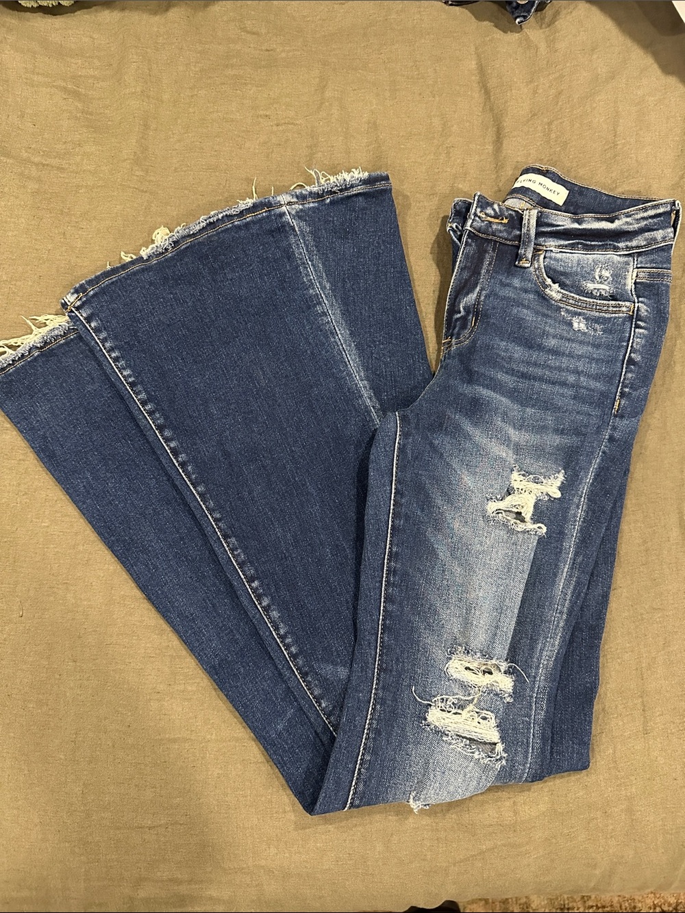 Flying Monkey Distressed Wide Blue Bell Bottoms Jeans